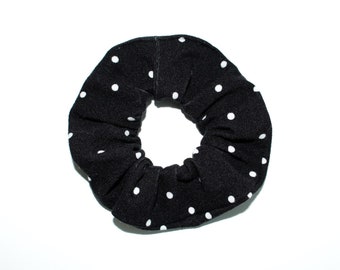 Polka Dot Scrunchie, Black and White Dots scrunchie, polka dot scrunchie, knit scrunchie, soft scrunchie, handmade, hair ties, soft hair tie