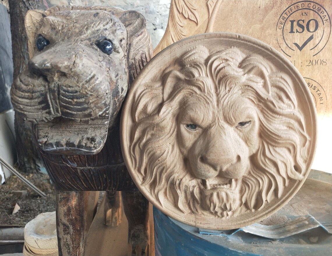 Large Resin Lion Head Wall Mount Wooden Carved Lion Head Wall Etsy
