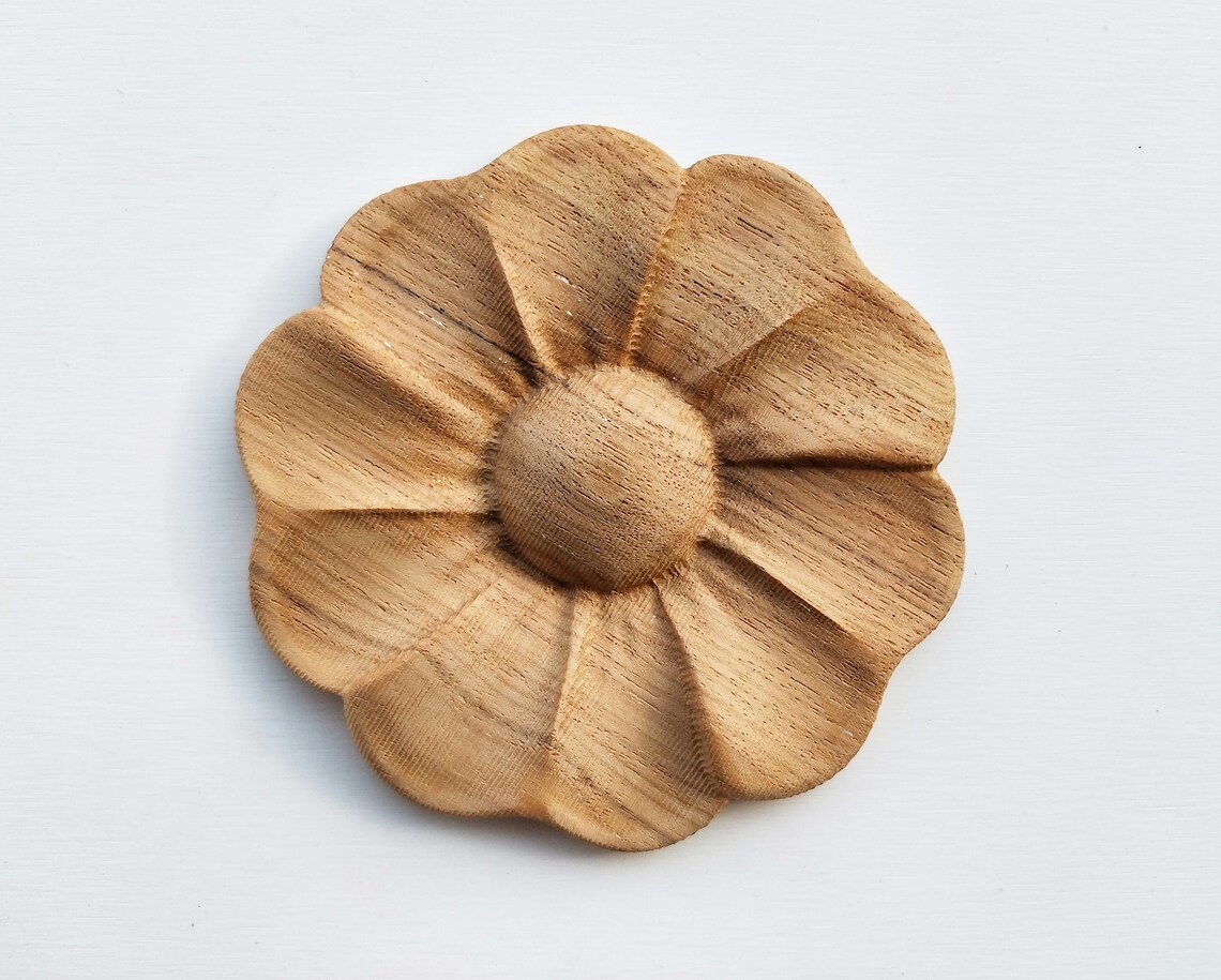 1 Piece Round Flower Style Wood Carving Rosette Applique Wood Etsy