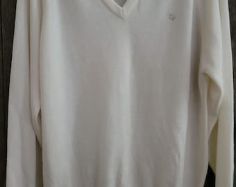 Vintage Christian Dior V-Neck Pullover Sweater / Super Soft 100% Orlon Acrylic / Made in USA  / Adult Large