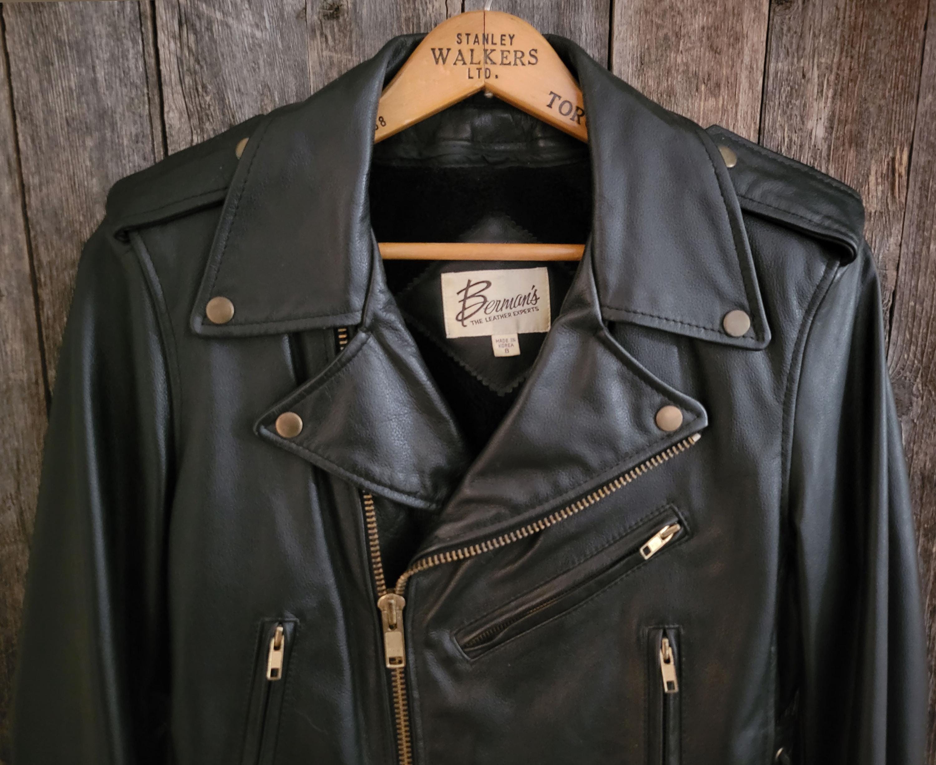 Vintage 1980s Berman's Moto Motorcycle Black Leather Classic Biker