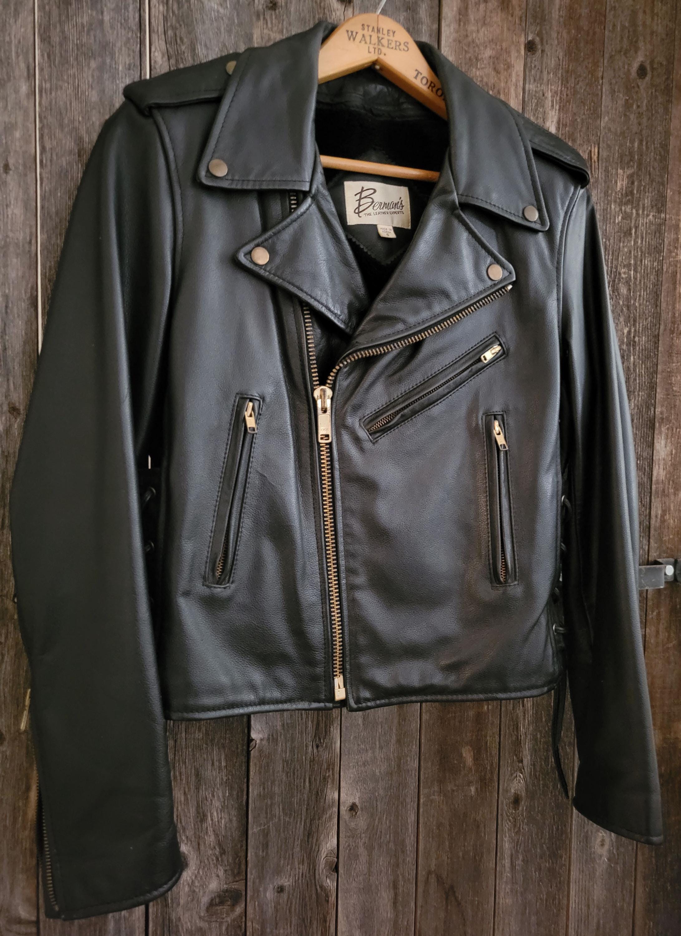 Broken U.S.A MOTORCYCLE 牛革シングルライダースジャケット Vintage 1980s Berman's Moto Motorcycle Black Leather Classic Biker