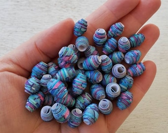 Paper beads, recycled paper beads, blue beads