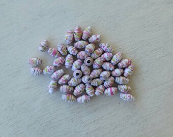 Pinke Papierperlen zum Herstellen von handgemachtem Schmuck, recycelte Papierperlen, große Lochperlen