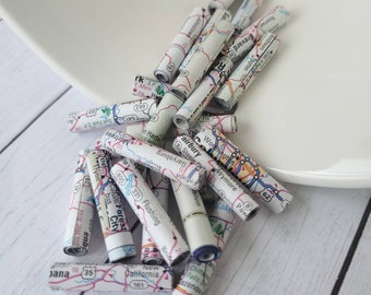 Paper beads, recycled paper beads, tube beads made from map