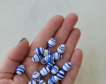 Blue paper beads to make handmade jewelry, recycled paper beads, diy adult craft kit