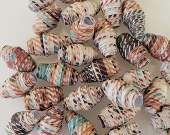 Recycled paper beads, orange brown beads, fall jewelry