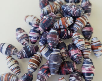 Royal blue beads, recycled paper beads, patriotic