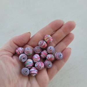 Pink Paper beads, recycled paper beads, large hole beads