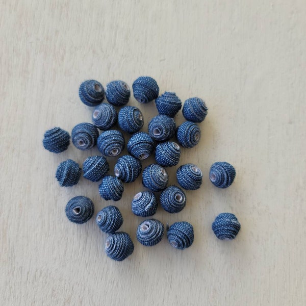 Blue paper beads to make handmade jewelry, recycled paper beads, diy adult craft kit