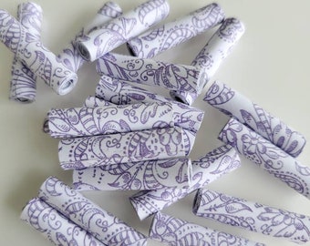 Purple paper beads to make handmade jewelry, DIY craft kits for adults, recycled paper beads