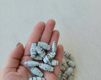 Green paper beads to make handmade jewelry, diy adult craft kit, recycled paper beads