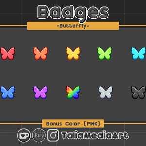 Butterfly Twitch Badges Set | Bug Theme | Instant Download | Streamer Essential | Perfect for Streamers & Discords | Pretty and Kawaii
