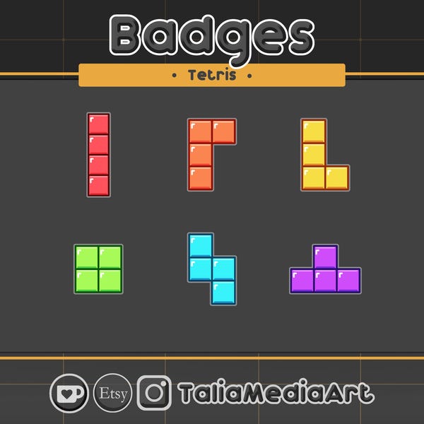 Conjunto de insignias de Tetris para Twitch / Tema de bloques de juego / Descarga instantánea / Imprescindible para streamers / Perfecto para streamers y Discords / Bonito y kawaii