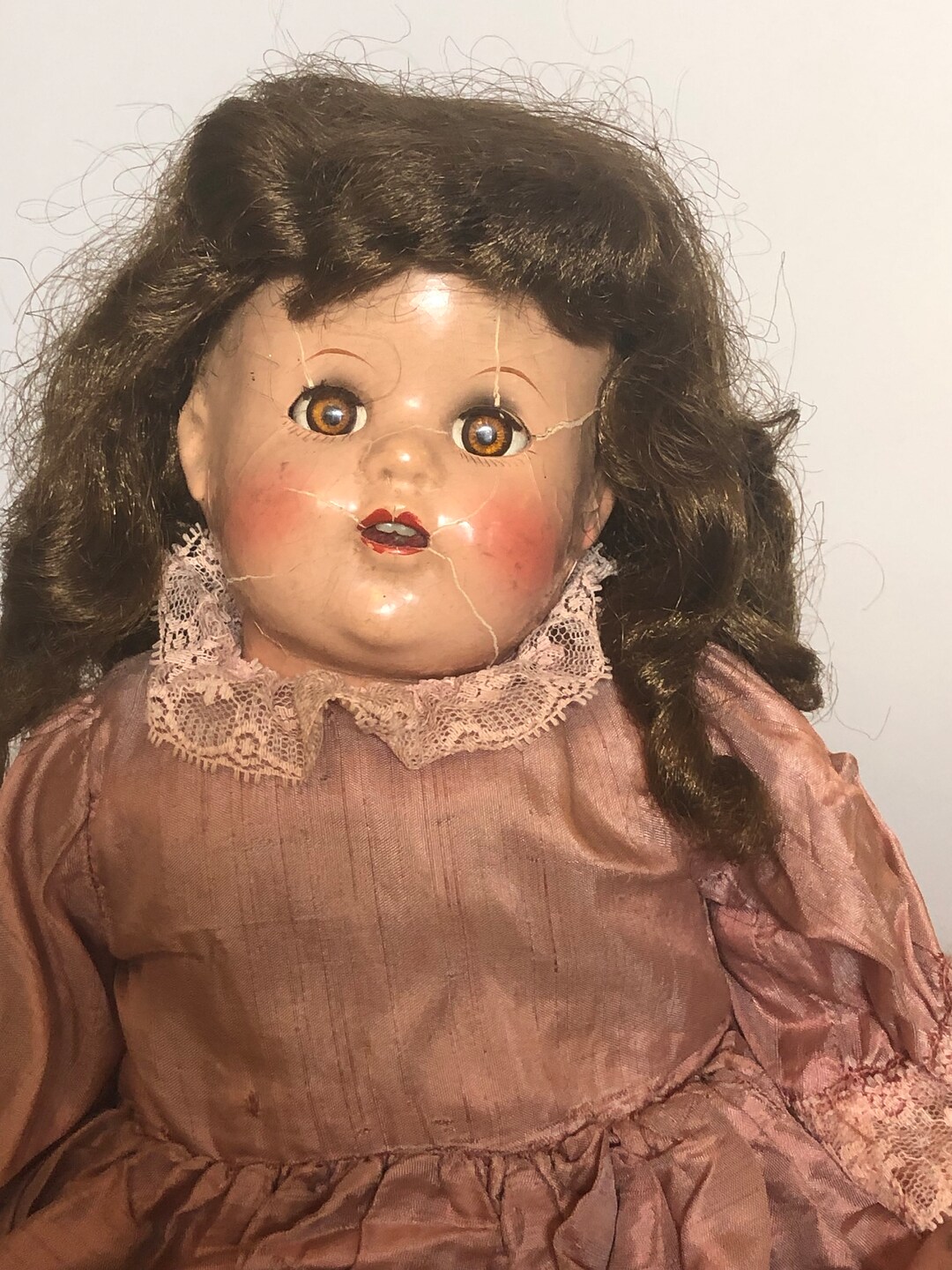 Antique Composition Ideal Doll , Made in USA , 16 Inches Tall. Sleeping