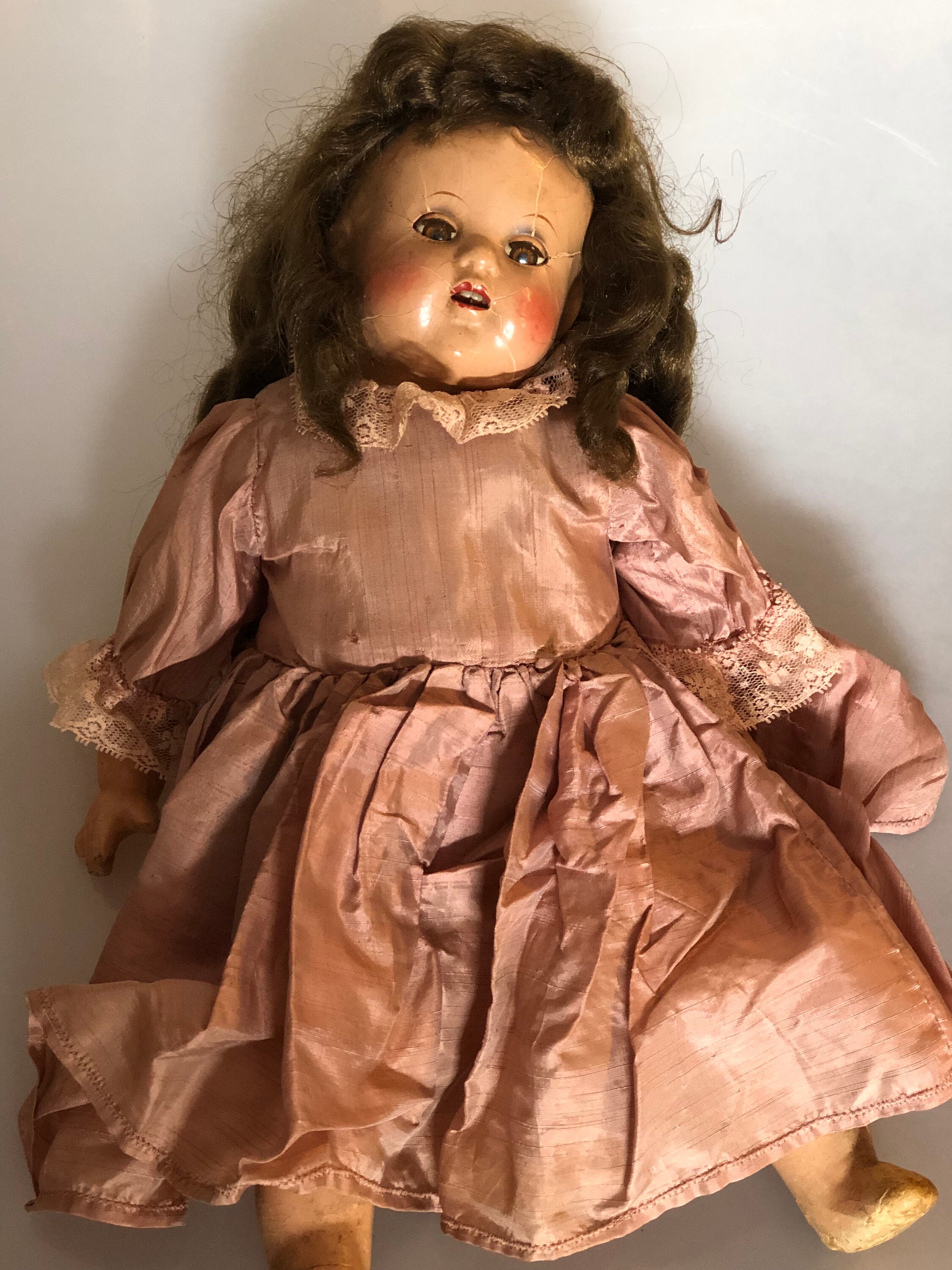 Antique Composition Ideal Doll , Made in USA , 16 Inches Tall. Sleeping