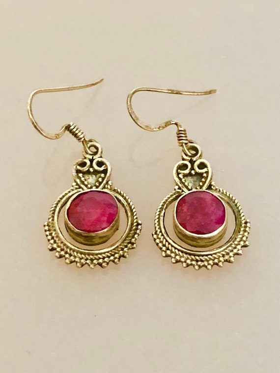 Vintage sterling silver earrings with ruby