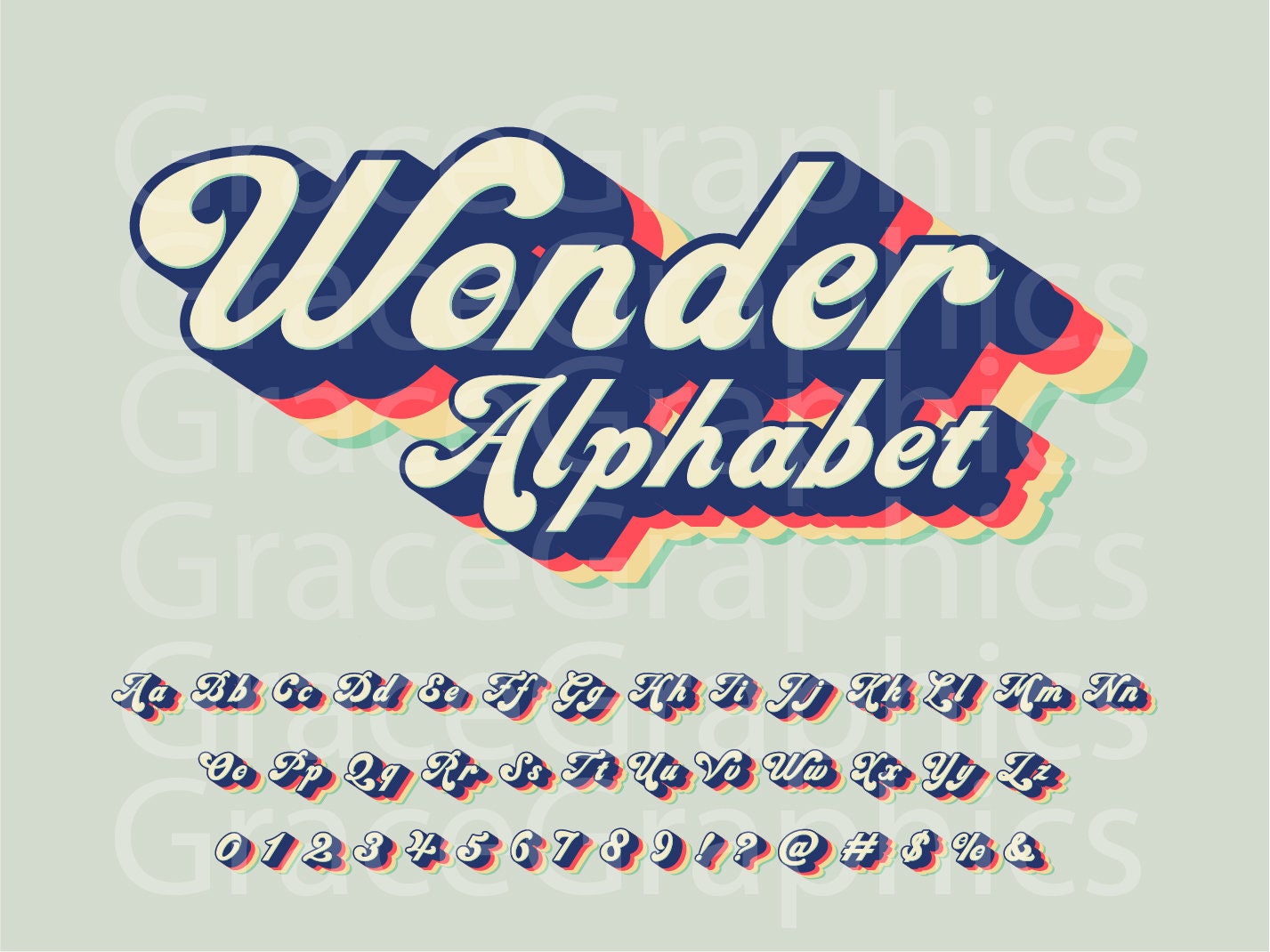 Wonder Retro Font Alphabet jpeg, svg, pdf, png