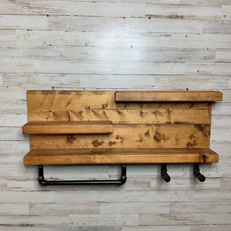 30 Industrial Shelf Bathroom Shelf With Hooks Bathroom Etsy