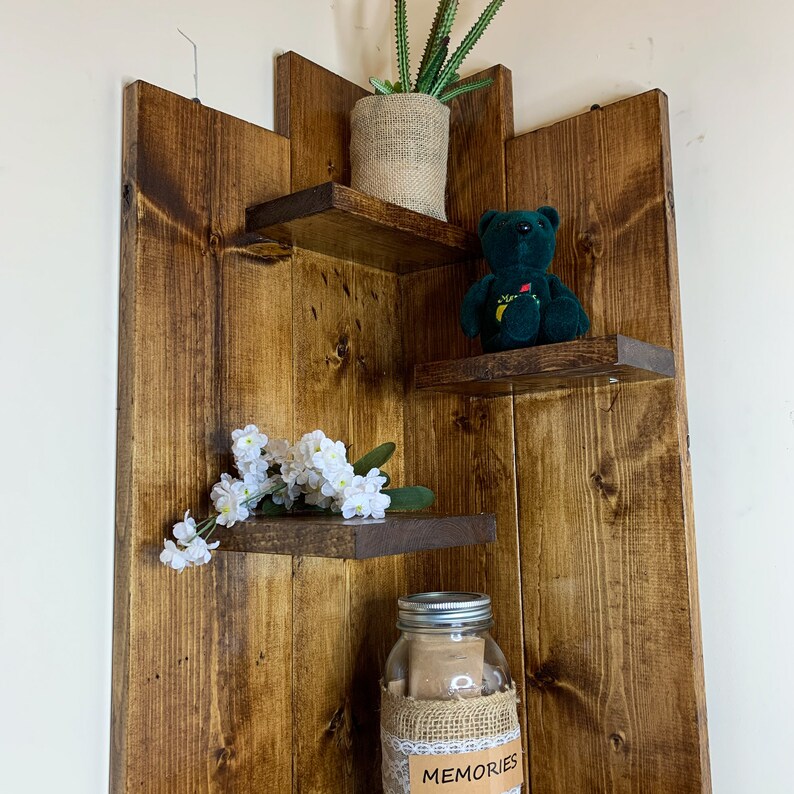 Rustic Corner Shelf Floating Shelf Wood Wall Art Hanging Etsy