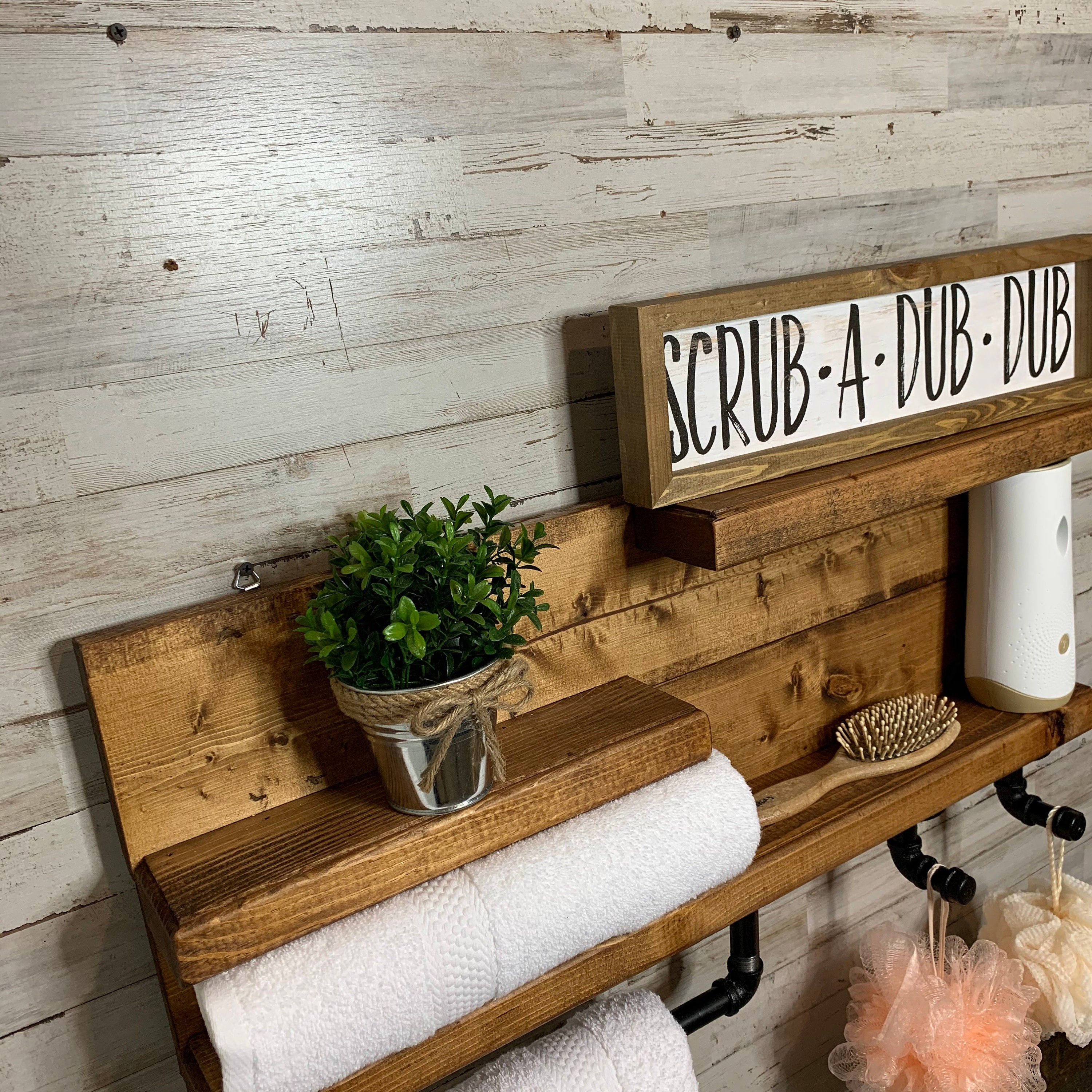30 Industrial Shelf Bathroom Shelf With Hooks Bathroom Etsy