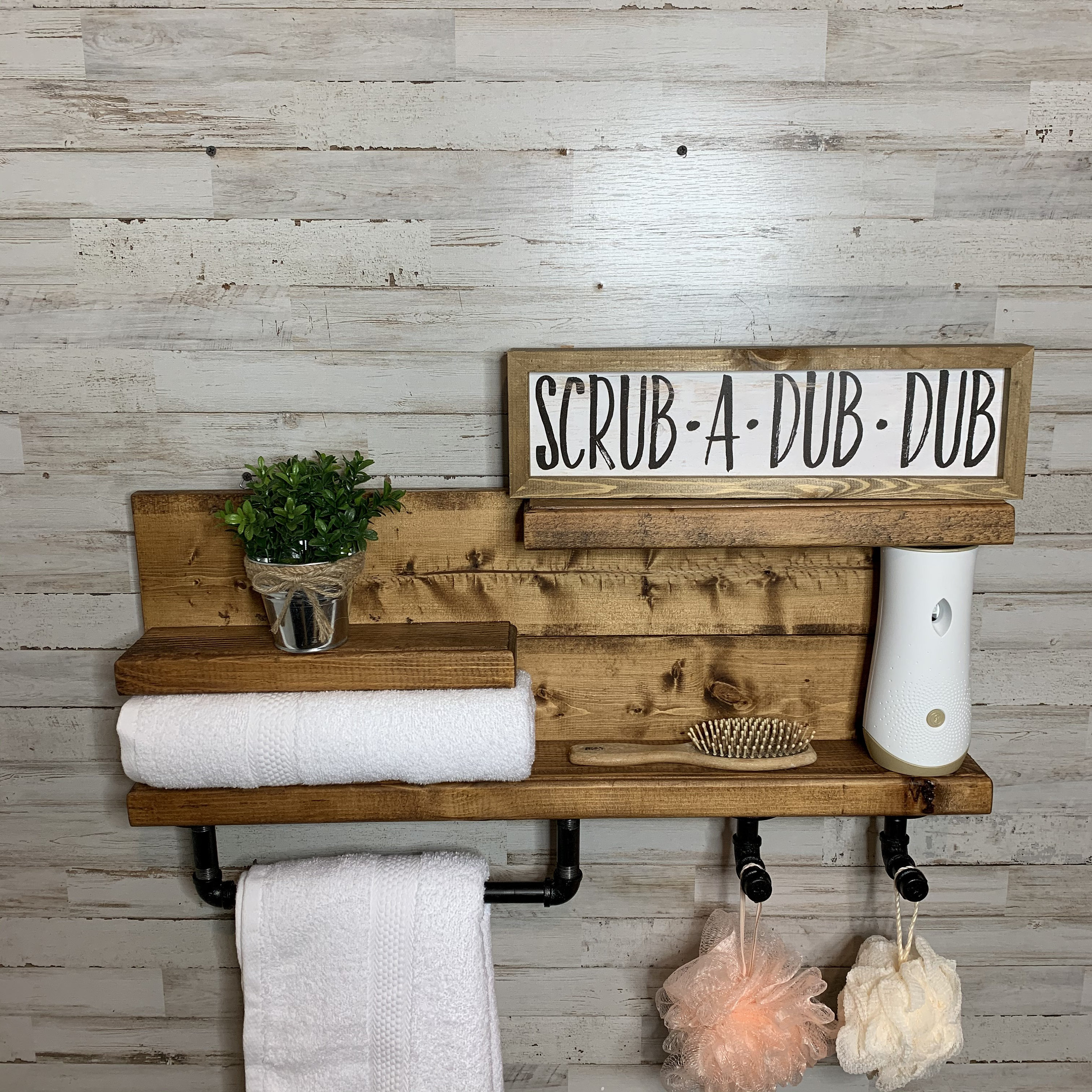 30 Industrial Shelf Bathroom Shelf With Hooks Bathroom Etsy