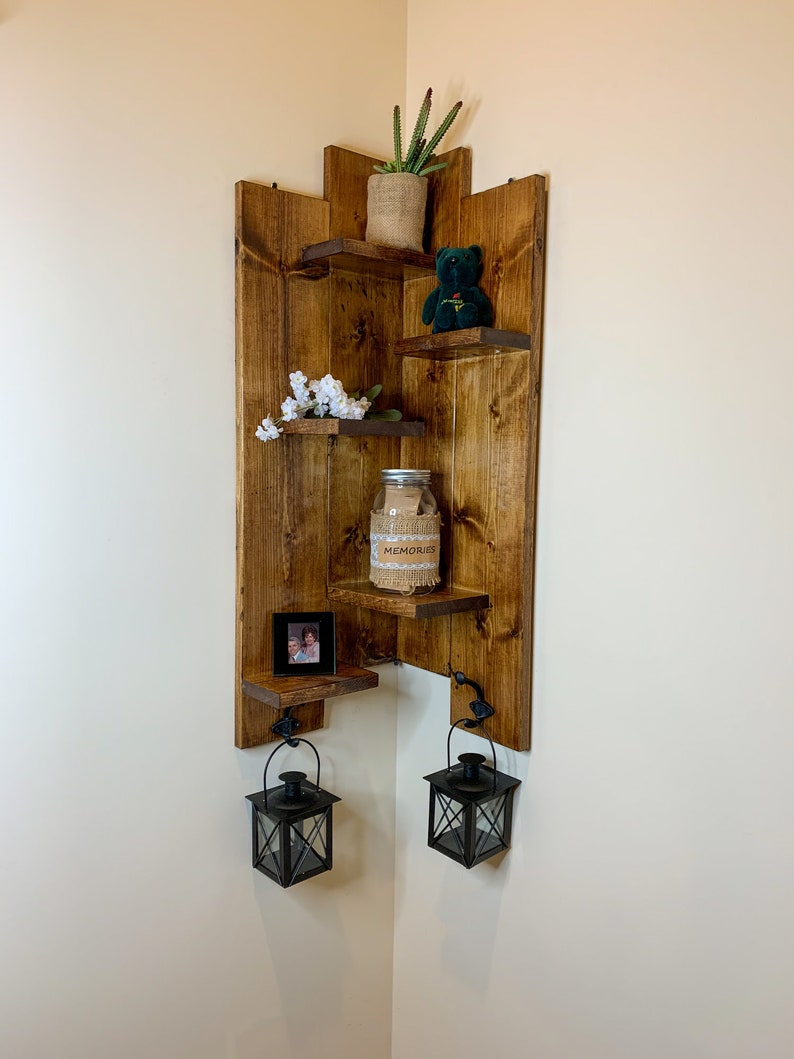 Rustic Corner Shelf Floating Shelf Wood Wall Art Hanging Etsy
