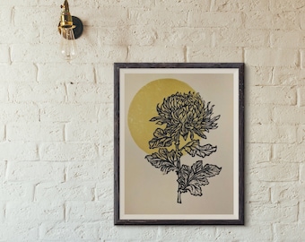 Gold Chrysanthemum Lino Print
