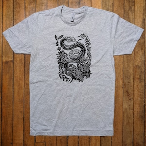Unisex Hand Printed Snake & Flowers T-Shirt
