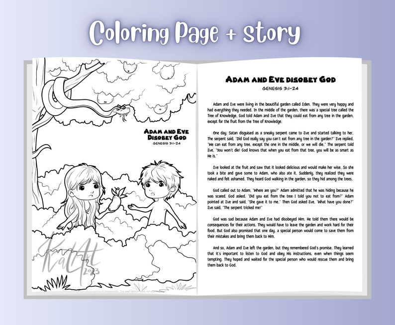 Bible Coloring Page- Adam and Eve Disobey God - Etsy
