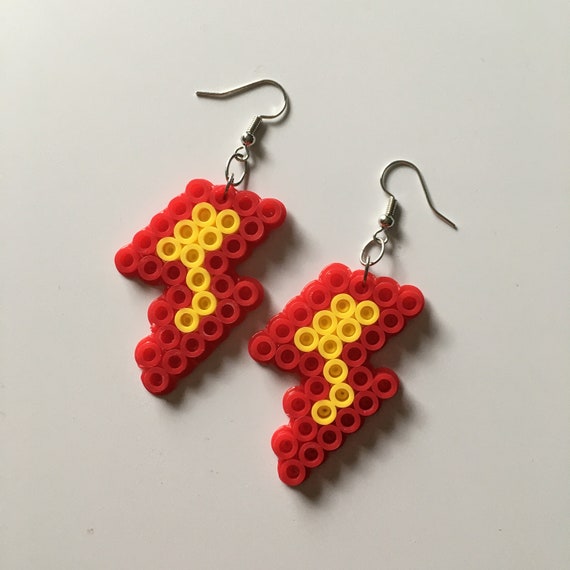 Lightning Bolt Perler Bead Earrings Dangle Earrings Charm Etsy
