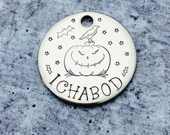 Jack-o'-lantern Pet ID Tag - Halloween Pet Tag - Custom Pet Tag - Cat ID Tag - Dog ID Tag - Pet Accessories - Hand Stamped Pet Tag