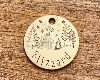 Blizzard Pet ID Tag - Personalized Pet Tag - Custom Pet Tag - Cat ID Tag - Dog ID Tag - Winter Theme Pet Tag - Hand Stamped Pet Tag