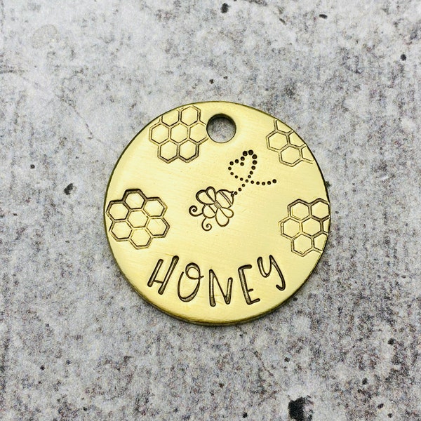 Honey Bee Pet Tag, Hand Stamped, Personalized, Custom Pet Tag, Cat ID Tag, Dog ID Tag, Pet Accessories, Pet Gifts