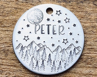 Winter Moon Pet Tag, Personalized Pet Tag, Hand Stamped Pet Tag, Dog ID Tag, Custom Pet Tag, Pet ID Tag, Pet Accessories, Pet Gifts