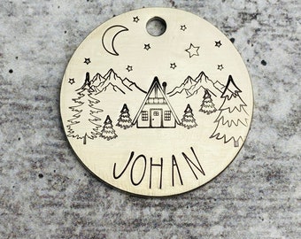 Mountain Cabin Pet Tag - Dog ID Tag - Personalized - Custom - Hand Stamped - Pet Accessories - Pet Gifts - Pet Tag