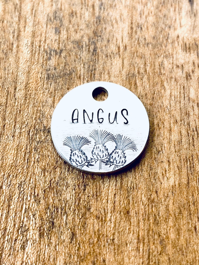 Small Pet ID Tag Personalized Pet Tag Hand Stamped Pet Tag Custom Pet Tag Dog ID Tag Cat ID Tag Scottish Thistle Pet Tag image 3