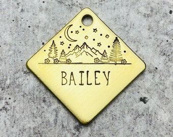 Mountain Pet ID Tag, Hand Stamped, Custom Pet Tag, Personalized Pet Tag, Pet Accessories, Pet Gifts, Dog ID Tag, Square Pet Tag