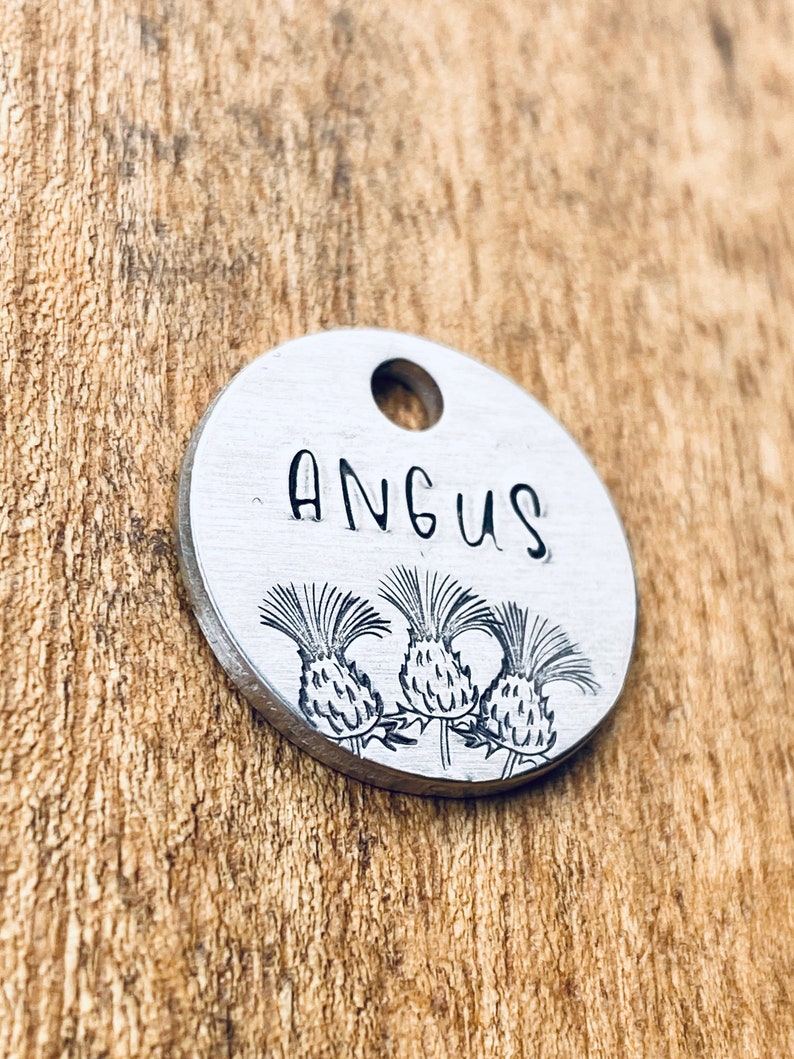 Small Pet ID Tag Personalized Pet Tag Hand Stamped Pet Tag Custom Pet Tag Dog ID Tag Cat ID Tag Scottish Thistle Pet Tag image 4