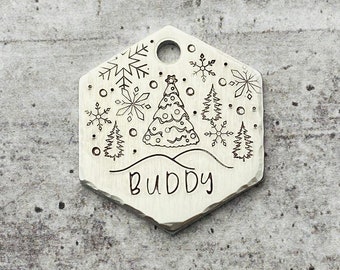 Christmas Tree Pet Tag, Holiday Pet Tag, Dog ID Tag, Hand Stamped Pet Tag, Custom Pet Tag, Pet Accessories, Pet Gifts, Personalized Pet Tag