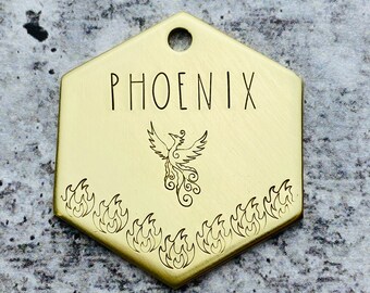 Phoenix Pet ID Tag - Personalized Dog Tag - Custom Dog Id Tag - Hand Stamped Pet Tag - Pet Accessories - Dog ID Tag - Magical Dog Tag