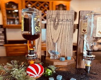 Liquor Dispenser: Wall Mount Red Oak Bourbon Bar Decor