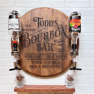 Authentic Bourbon BarrelLid, Personalized Bar Sign, Liquor Dispenser, Bar Decor, Man Cave Gifts, Whiskey Barrel, Father's Day, Gifts for him