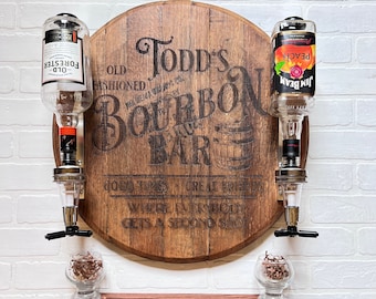 Authentic Bourbon BarrelLid, Personalized Bar Sign, Liquor Dispenser, Bar Decor, Man Cave Gifts, Whiskey Barrel, Custom, Shelf