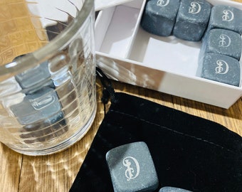 Custom Monogram Whiskey Stones: Engraved Basalt Chilling Rocks, Groomsmen Gift