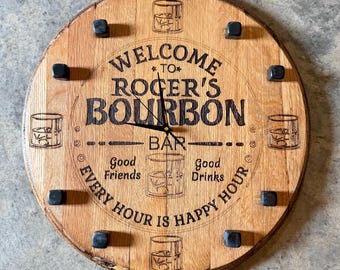 Rustic Bourbon Barrel Lid Clock: Mancave Decor