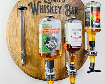 Personalized Bourbon Barrel Lid Liquor Dispenser: Rustic Mini Bar