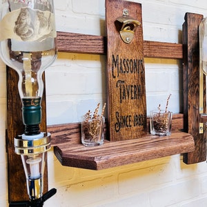 Bourbon Barrel Liquor Dispenser Shelf: Man Cave Bar Decor