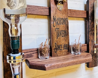 Bourbon Barrel Liquor Dispenser Shelf: Man Cave Bar Decor