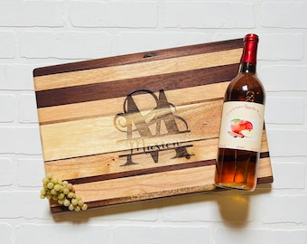 Engraved Butcher Block Board: Personalized Family Initial Monogram